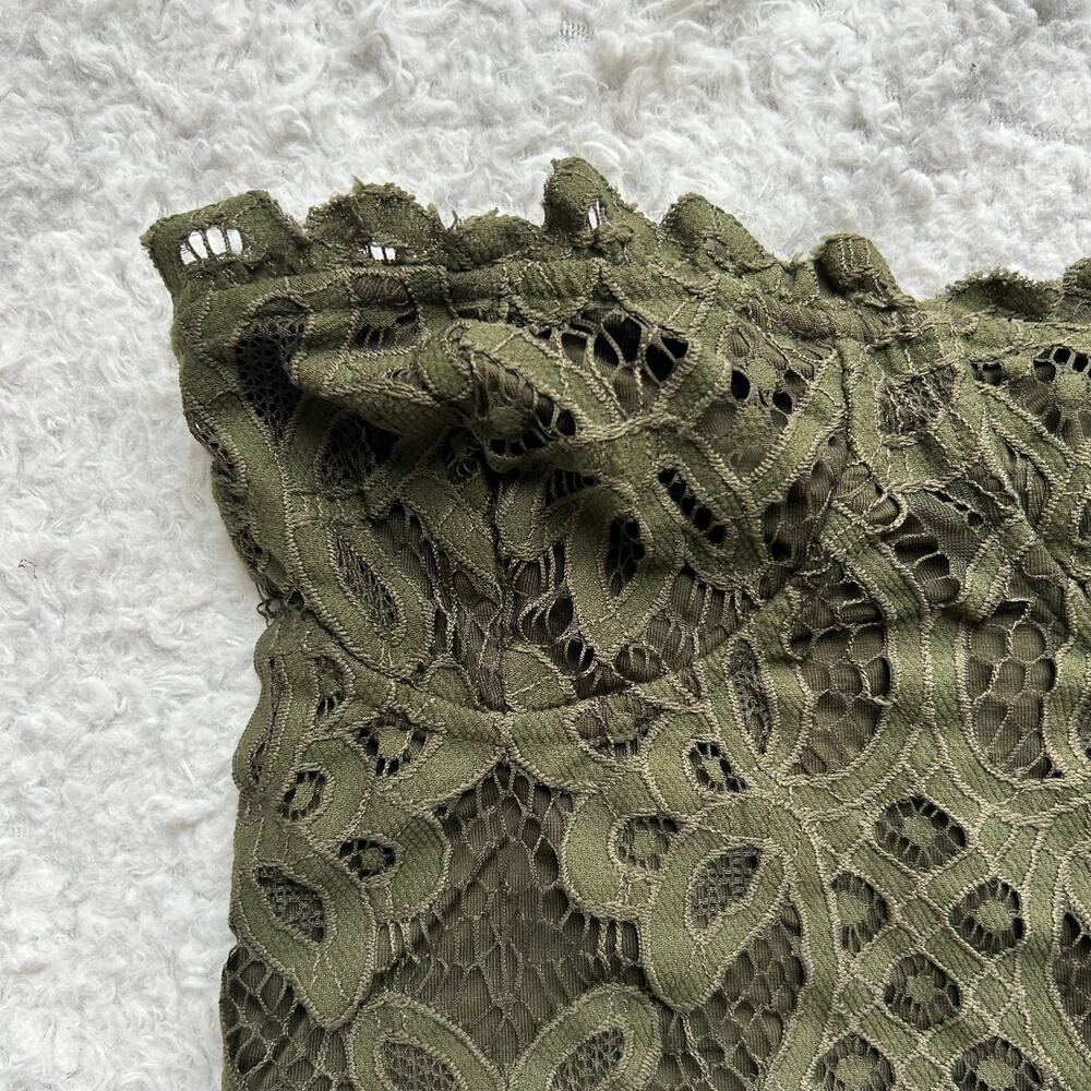 Free People FP One Olive Green Strapless Floral Lace Boho Crop Top Size Small - Picture 2 of 5